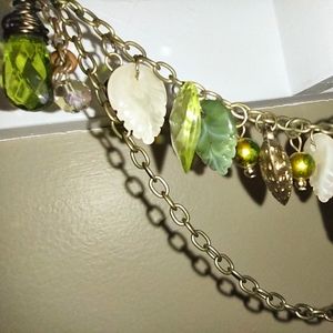 Green Beads Crystal Dangle Collage Design Necklace